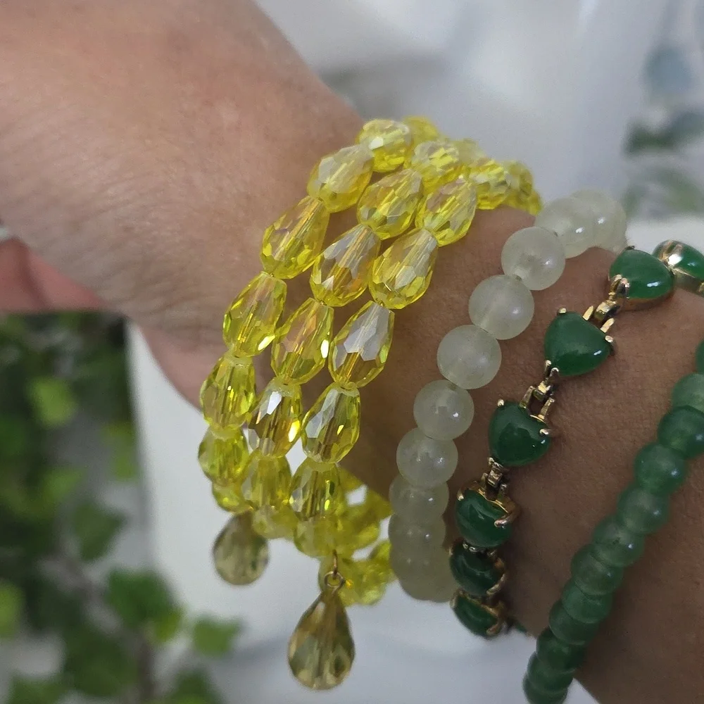 Yellow AB Crystal Coil Spiral Wrap Bracelet with Teardrop Charms